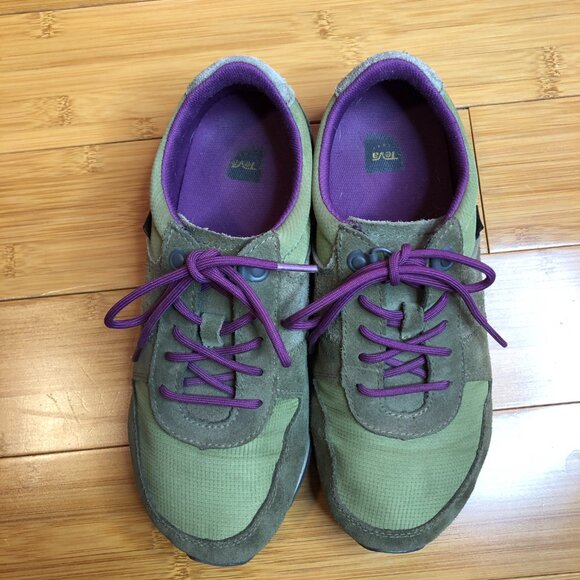 Teva Women's 84's Highside Vintage Style Size 9 Shoes Olive Green Purple Trail - Picture 6 of 10